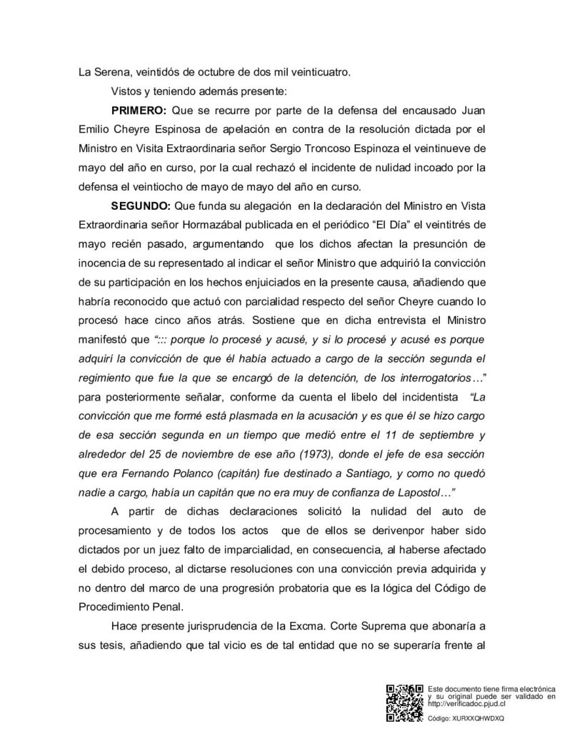 thumbnail of Corte rechaza anular juicio contra excomandante Cheyre por Caso Caravana de la Muerte